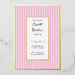 En Aluminium Invitation d'anniversaire minimaliste rayures rose