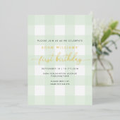 En Aluminium Invitation d'anniversaire premier vert gingham feu (Debout devant)