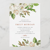 En Aluminium Invitation de Baby shower de fleurs dorées (Recto)