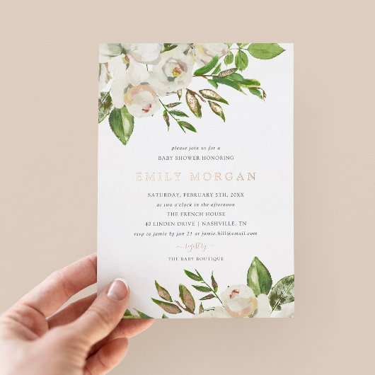 En Aluminium Invitation de Baby shower de fleurs dorées