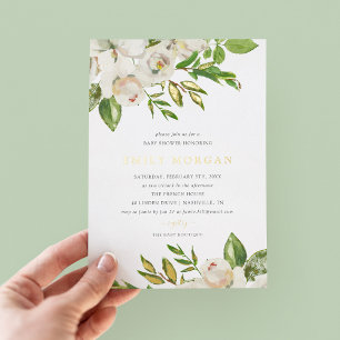 En Aluminium Invitation de Baby shower de fleurs dorées