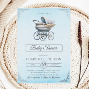En Aluminium Invitation de baby shower élégante bleue avec foil