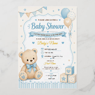 En Aluminium Invitation de Baby Shower Ourson avec Feuille d'Or