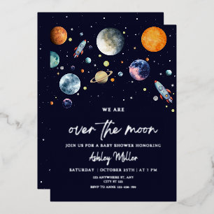 En Aluminium Invitation de Baby Shower Over The Moon Boy Baby, 