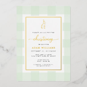 En Aluminium Invitation de baptême à motif gingham menthe avec