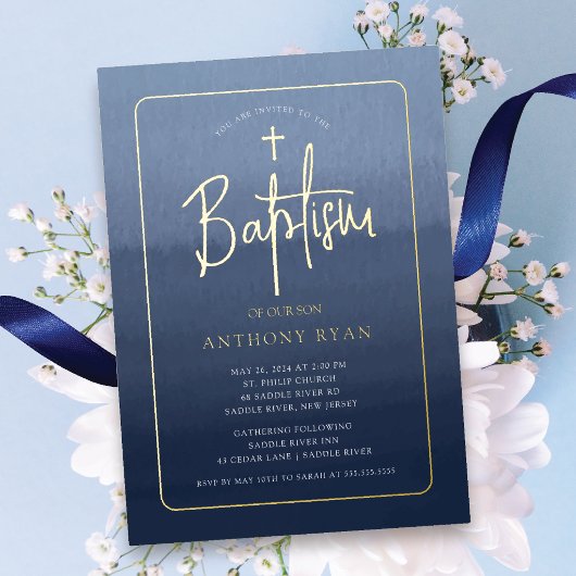 En Aluminium Invitation de baptême Bleu Bénédictions