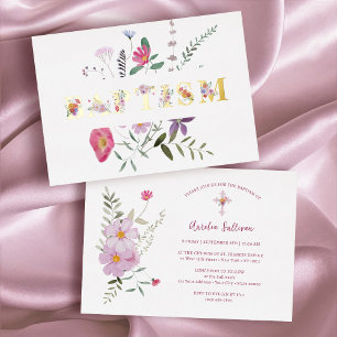 En Aluminium Invitation de baptême élégante avec fleurs sauvage