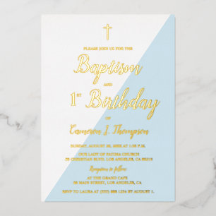 En Aluminium Invitation de baptême et de 1er anniversaire Bleu