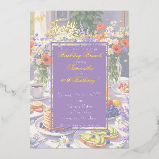 En Aluminium Invitation de brunch d'anniversaire floral (Recto)