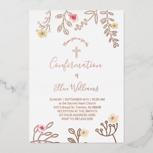 En Aluminium Invitation de confirmation avec feuillage (Recto)