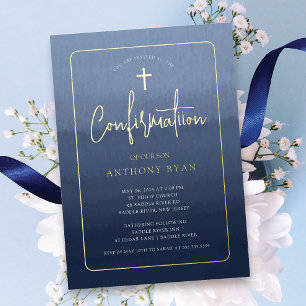 En Aluminium Invitation de confirmation Bleu Bénédictions