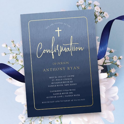 En Aluminium Invitation de confirmation Bleu Bénédictions