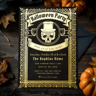 En Aluminium Invitation de fête crâne Halloween vintage avec ch