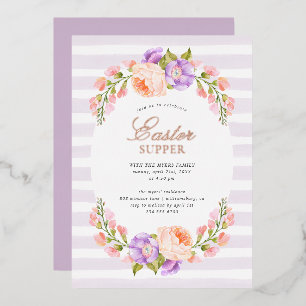 En Aluminium Invitation de fête de Pâques Lilac Stripe and Bloo