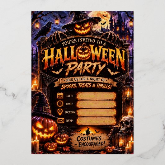 En Aluminium 🎃 Invitation de fête d'Halloween modifiable | Épo (Recto)