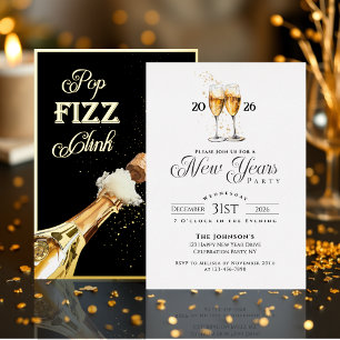 En Aluminium Invitation de fête du Nouvel An Gold Pop Fizz Clin