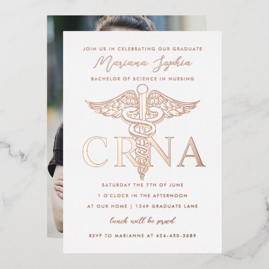 En Aluminium Invitation de fin d'études d'infirmière CRNA avec  (Recto/Verso)
