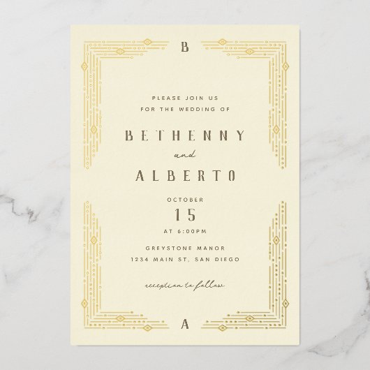 En Aluminium Invitation de Foil Frontière Art Nouveau (Recto)