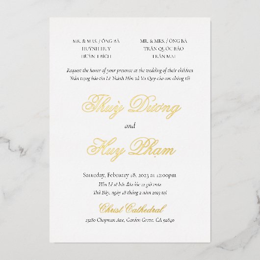 En Aluminium Invitation de Foil vietnamien bilingue (Recto)