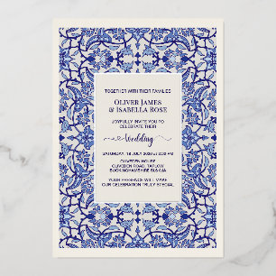 En Aluminium Invitation de mariage à l'arabesque florale bleue