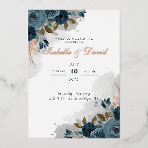 Invitation de mariage à motif floral bleu poussiér