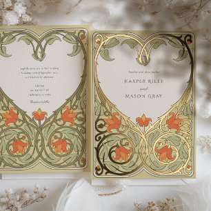 En Aluminium Invitation de mariage Art Nouveau Cœur Doré