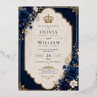 En Aluminium Invitation de mariage bleu Couronne Royale