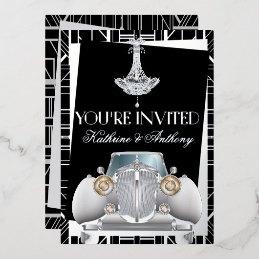 En Aluminium Invitation de mariage classique argenté Gatsby Dec (Recto/Verso)