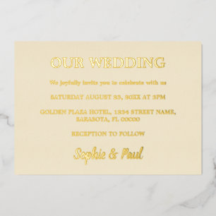 En Aluminium Invitation de mariage classique crème avec feuille
