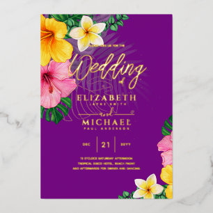 En Aluminium Invitation de mariage disco tropicale or magenta