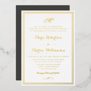 En Aluminium Invitation de mariage élégante à cadre doré avec é