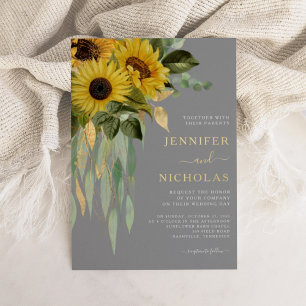 En Aluminium Invitation de mariage élégante à motif floral or e