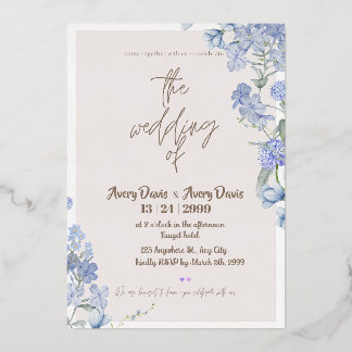 En Aluminium Invitation de mariage florale bleue
