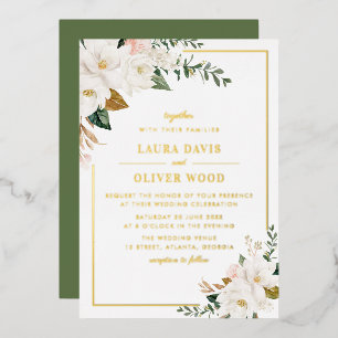 En Aluminium Invitation de mariage florale magnolia blanc or do