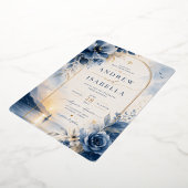 En Aluminium Invitation de mariage florale royale bleue (Rotation)