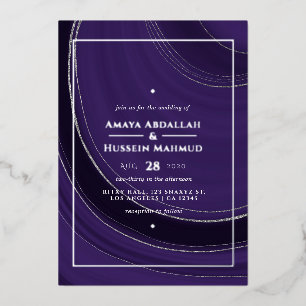 En Aluminium Invitation de Mariage Foil  Agate violet et argent