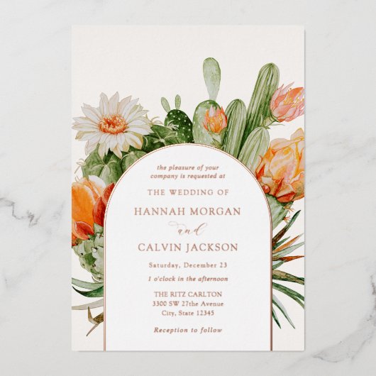 En Aluminium Invitation de Mariage Foil Cactus Boho (Recto)