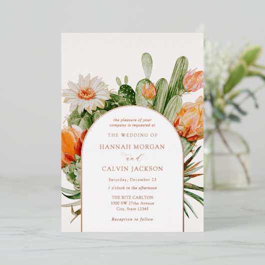 En Aluminium Invitation de Mariage Foil Cactus Boho (Debout devant)
