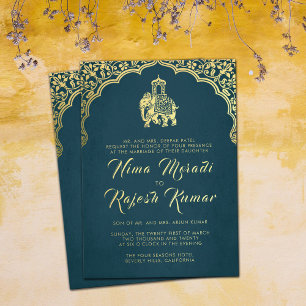 En Aluminium Invitation de mariage indien rouge or Ganesha
