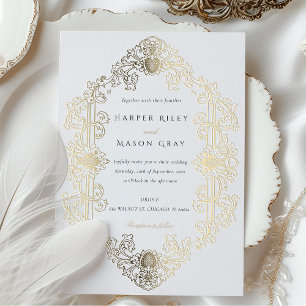 En Aluminium Invitation de mariage luxueuse baroque à feuille d