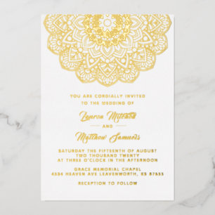 En Aluminium Invitation de mariage mandala doré à feuille d'or