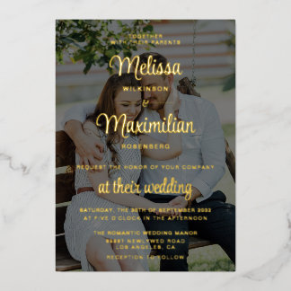 En Aluminium Invitation de mariage moderne avec écriture dorée