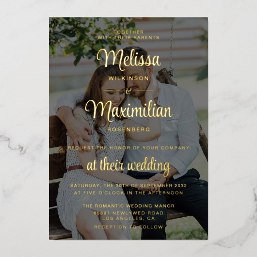 En Aluminium Invitation de mariage moderne avec écriture dorée (Recto)