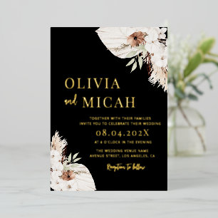 En Aluminium Invitation de mariage noir herbe des pampas boho o