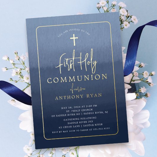En Aluminium Invitation de première communion Blue Blessings