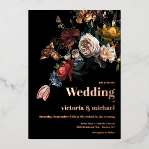 En Aluminium Invitation de Rembrandt Dark and Moody Floral Foil