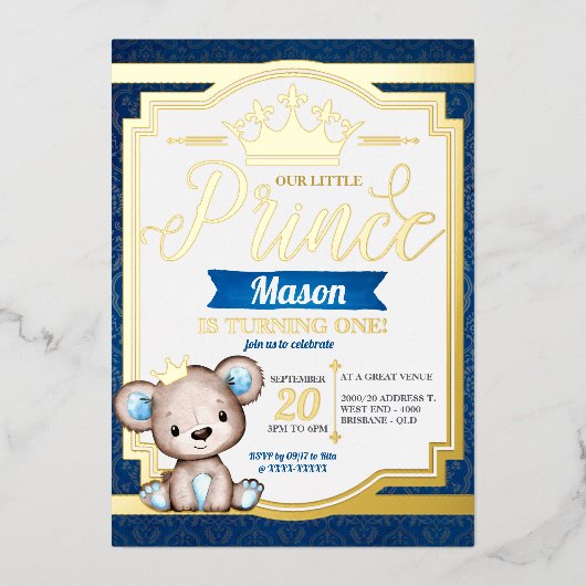 En Aluminium Invitation de Royal Prince Anniversaire Foil (Recto)