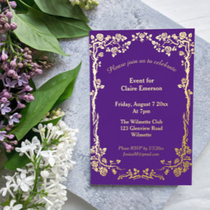 En Aluminium Invitation dorée à motif de rose Art nouveau