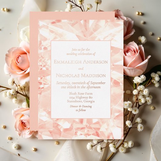 En Aluminium Invitation du Mariage Foil Rose Faux Gemstone