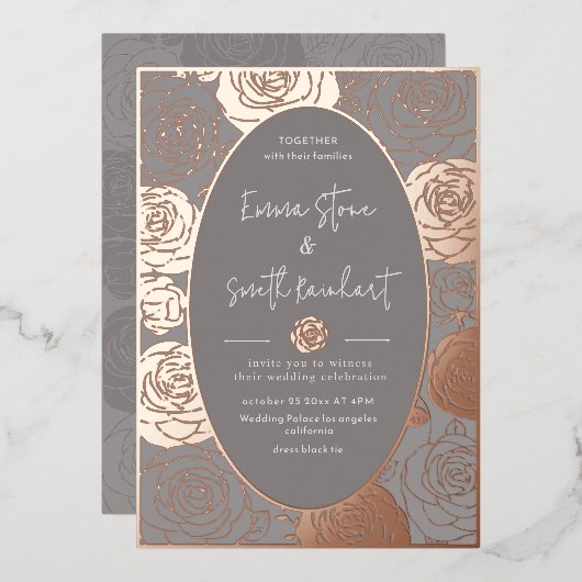 En Aluminium Invitation du Mariage Rose Gris Foil (Recto/Verso)
